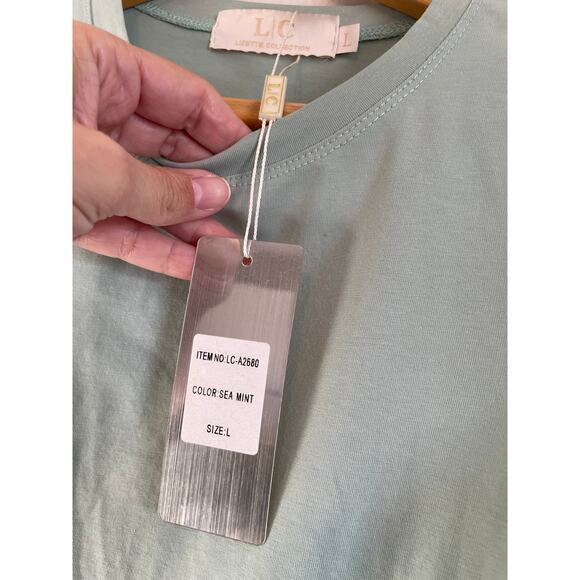 Lizette Collection short puff sleeve bodysuit green pastel stretchy Size L - Picture 5 of 7